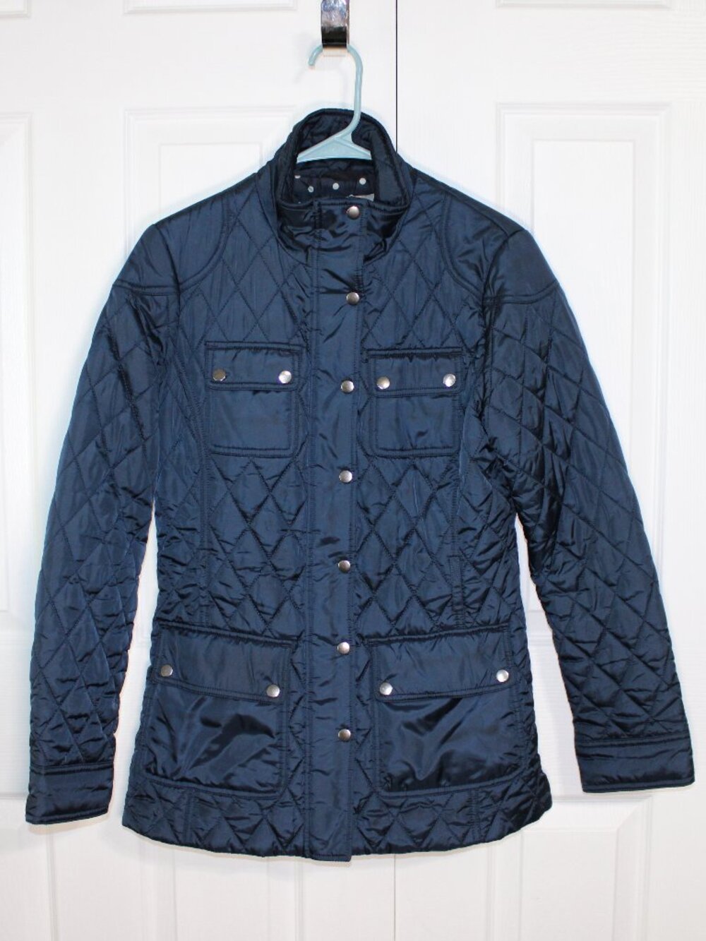 Banana Republic Navy Blue Diamond Quilt Pattern Snap and Zip Closure Jacket